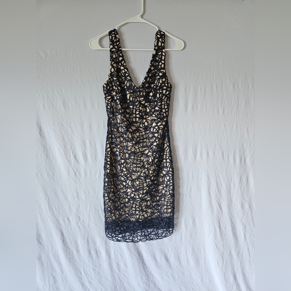 B Darlin Laser Cutout Mini Dress Size S (3/4) in Navy Blue  and Nude , very cute